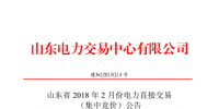 山東2018年2月份電力直接交易(集中競(jìng)價(jià))26日展開